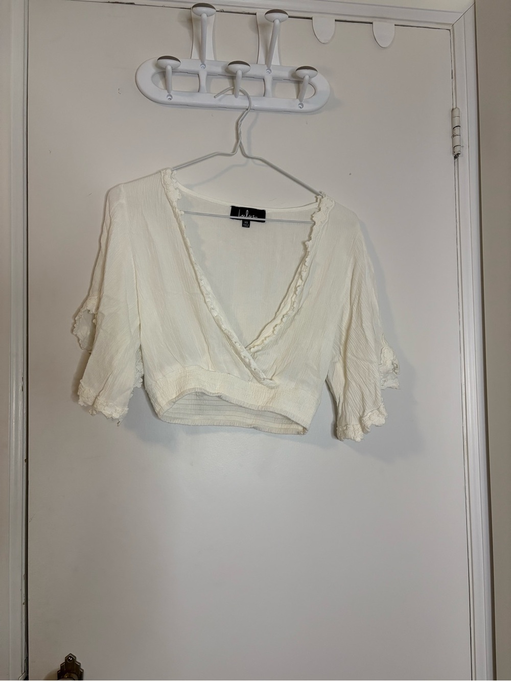 Lulu's Ivory Wrap Crop Top with Ruffle Trim